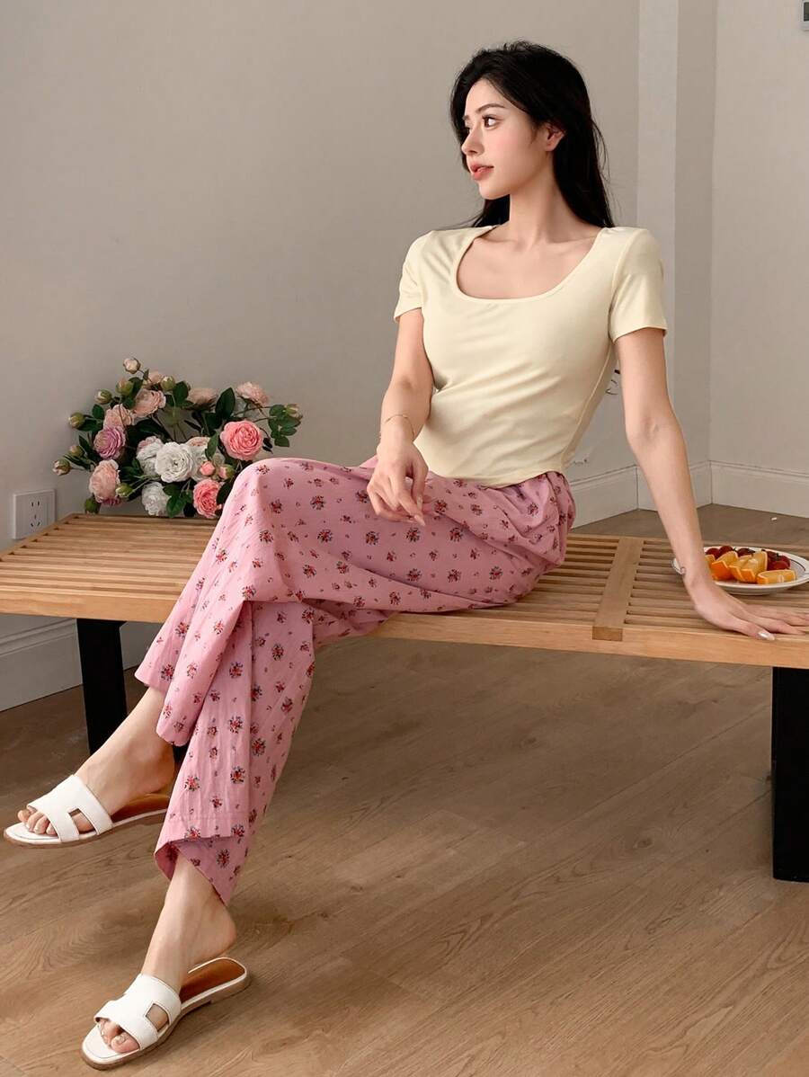 DAZY 女士时尚甜美舒适家居服套装睡衣 - 黃色 - 查看 1
