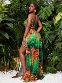 Slaydiva 音乐节/约会/度假/海滩/性感休闲航海印花高开衩露背连衣裙 - 彩色 - 查看 3