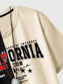 ROMWE MEN Prep 男士兩色字母印花t恤 - 彩色 - 查看 4