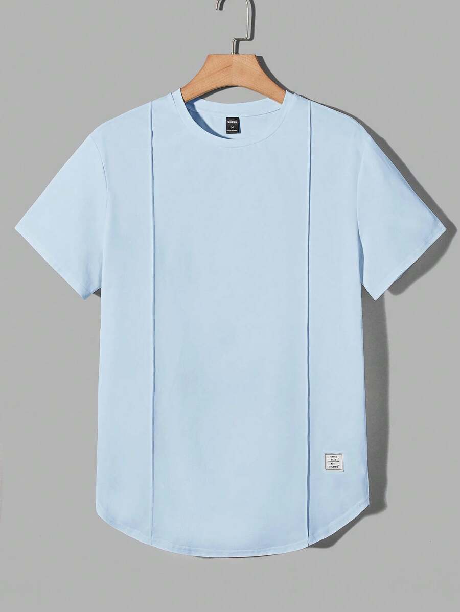 Manfinity BRENVOR 男士纯色圆领针织短袖T恤，夏季 - 淺藍色 - 查看 1