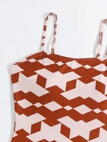 青少女幾何圖案連身泳裝 - 彩色 - 查看 5