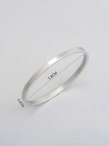 不鏽鋼休閒橢圓扣手鐲,拋光表面,適合女性 - 銀色 - 查看 1