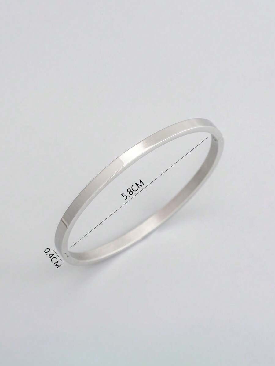 不鏽鋼休閒橢圓扣手鐲,拋光表面,適合女性 - 銀色 - 查看 1