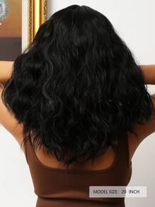 女士合成耐熱卷髮假髮,自然黑色長20英寸,整體機器製造,適用於日常使用 - 黑色 - 查看 5