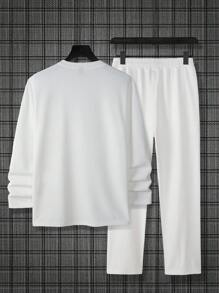 Manfinity Homme Men's Solid Color T-Shirt And Drawstring Waist Long Pants Set, Going Out