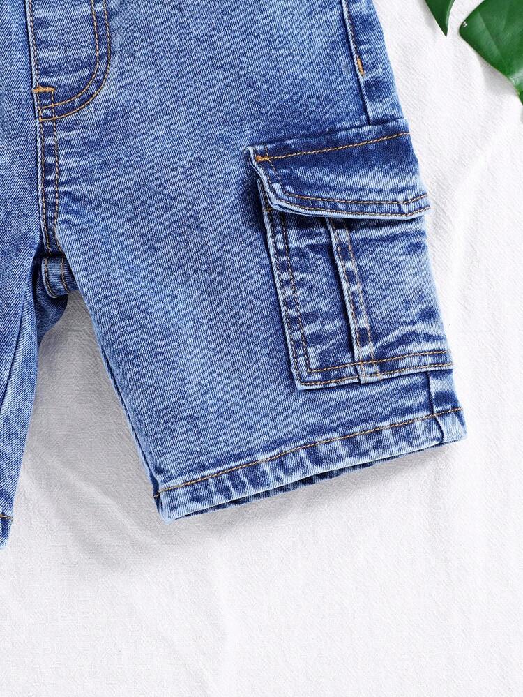 Shorts en jean délavé et déchiré d'été pour jeune garçon avec poche rabattable sur le côté, shorts cargo, pour le printemps et l'été