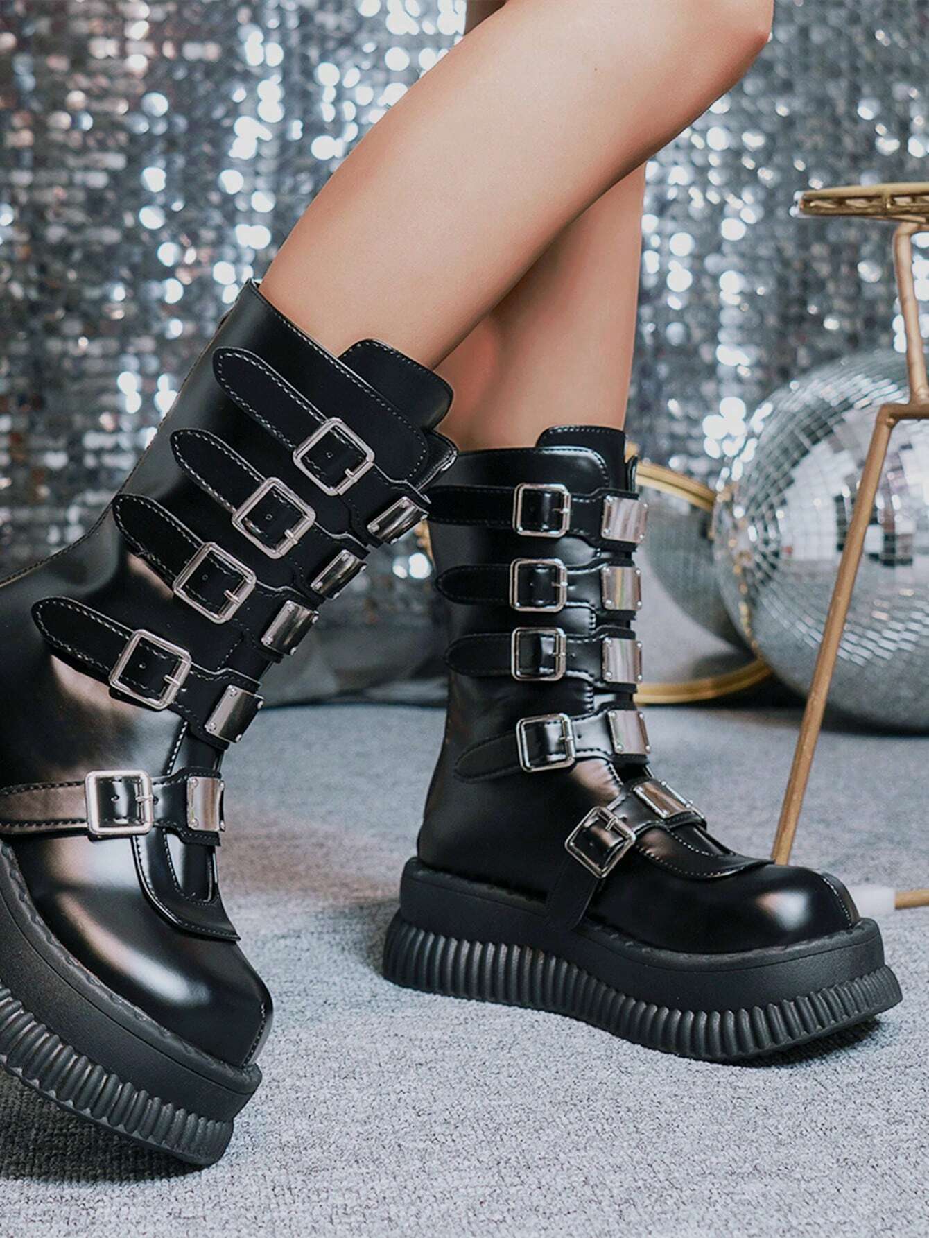 靴 multi-buckle stitched boots punk gurange 17098635192597fffa6190d94da838