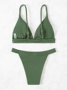 SHEIN Swim 女士纯色两件套泳衣 夏季 - 綠色 - 查看 4