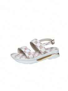 Của phụ nữ Mùa hè giản dị Kỳ nghỉ Mỗi ngày Kẻ sọc Checkered In Da Hơn Và Thường xuyên Kích thước Dày Nền tảng Dép xăng đan Cho công việc Và Trường học - trắng - Xem 1