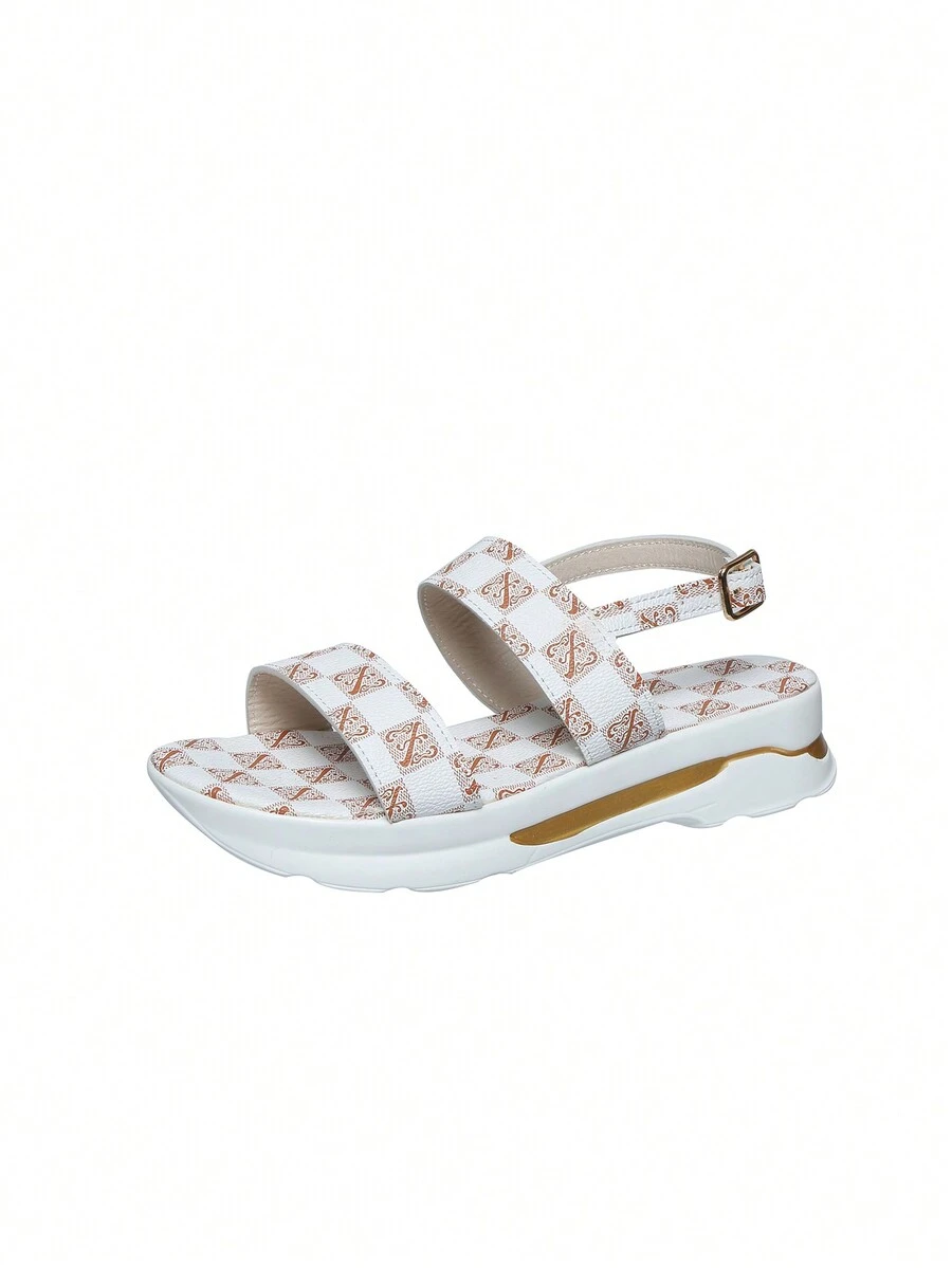 Của phụ nữ Mùa hè giản dị Kỳ nghỉ Mỗi ngày Kẻ sọc Checkered In Da Hơn Và Thường xuyên Kích thước Dày Nền tảng Dép xăng đan Cho công việc Và Trường học - trắng - Xem 1