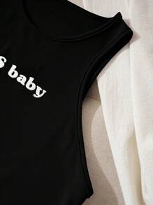 INAWLY Round Neck Women's Letter Print Tank Top 90'S Baby Graphic Tees Women Tops - Black - View 5