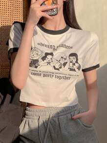 DAZY Damen T-Shirt mit Cartoon Motiv und Slogan, grafische T-Shirts