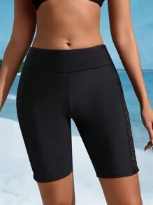 Swim Lushoire Women's Summer Beach Solid Contrast Hollow Out Shorts Swimwear Bottom