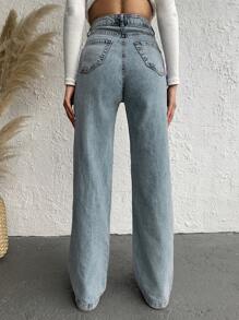 EURMUSE High Waist Straight Leg Jeans - Light Wash - View 2