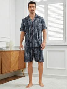 Conjunto De Camisa De Manga Corta Y Pantalones Cortos Para Hombre Con Estampado De Teñido Anudado, Ideal Para Usar En Casa