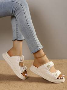 女性防滑、透氣、時尚且舒適的運動涼鞋 - 米色 - 查看 4