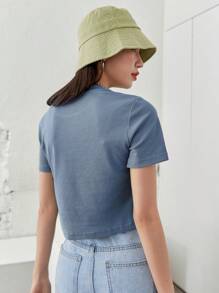 DAZY Camiseta corta unicolor tejido de canalé - Neblina azul - Ver 2