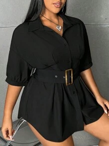 Flirla Kích thước lớn Của phụ nữ Single-breasted Ngắn tay Giải trí Làm việc Áo sơ mi - màu đen - Xem 4