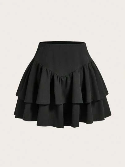 SHEIN EZwear Plus Size Solid Color Elastic Waist Ruffle Trim Skort