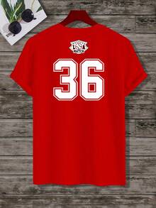 Aesthetic Post 男士棒球數字印花圓領短袖t恤 - 紅色 - 查看 1