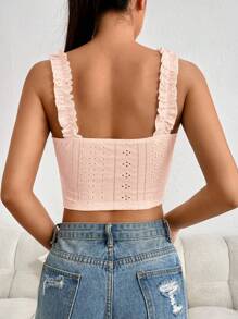 SHEIN EZwear 女士无袖针织背心，带荷叶边细节 - 珊瑚粉 - 查看 2