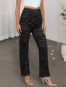 PARTHEA High Waist Lace Straight Leg Pants