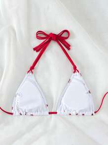 Swim Mod 女士草莓印花三角吊带比基尼上衣，适合游泳、度假、夏季海滩 - 彩色 - 查看 2