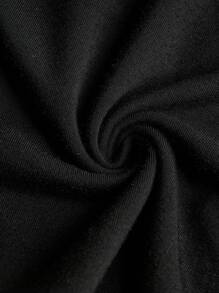 SHEIN Girlism 少女款針織字母印花拼接立領休閒t恤 - 黑色 - 查看 5