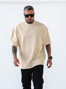 Men Solid Drop Shoulder Tee - Khaki - View 3
