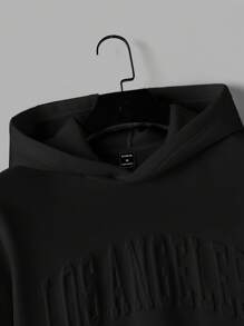 Manfinity BRENVOR 男士字母印花连帽卫衣，休闲款，适合秋冬季节，长袖上衣 - 黑色 - 查看 3