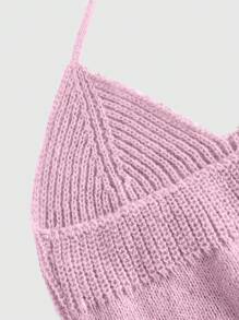 ROMWE Fairycore Starfish Embroidery Tie Backless Halter Knit Top - Pink - View 3