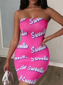 Slaydiva Letter Graphic Tube Bodycon Dress - Multicolor - View 1