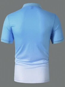 Manfinity Homme Men's Gradient Color Seagull Printed Short Sleeve Polo Shirt - Blue - View 2