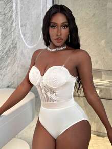 Slaydiva Zomer Valentijnsdag Tube BH Verpakt Borst Cup Kant Gesplitst Satijn Wit Abrikoos Kleur Strakke Damesbodysuit