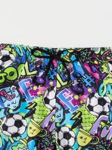 Tween Boy Soccer Printed Swim Trunks With Rock Punk Style Summer Holiday - Multicolor - View 4