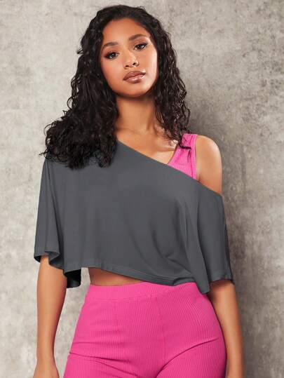 VARSITIE 女士彩區不對稱領口運動服t恤