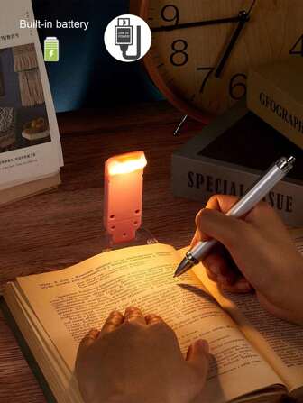 1pc Rechargeable Mini Clip-On Book Light, USB Charging Portable LED Desk Lamp, Eye-Care Night Light, 8 Colors Available (White/Light Green/Pink/Black/Lake Blue/Yellow/Green/Purple), 3 Lighting Modes, Rotatable Head, For Indoor, Outdoor, Travel, Gift