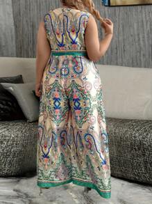 EMERY ROSE Women'S Plus Size Full Print Wide Leg Jumpsuit - Multicolor - View 2