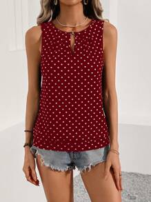 SHEIN LUNE Ladies' Polka Dot Camisole Top With Keyhole Neckline - Red - View 5