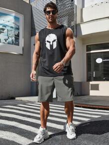 SHEIN Manfinity Homme 男士加大碼純色裝載短褲 - 灰色 - 查看 5