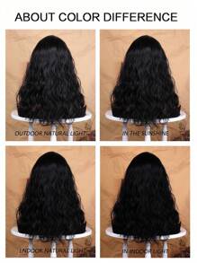 女士合成耐熱卷髮假髮,自然黑色長20英寸,整體機器製造,適用於日常使用 - 黑色 - 查看 9