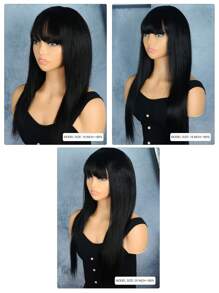 180% Density Straight Human Hair Wig With Bangs 16-18 Inch Natural Black Remy Scalp Top Full Machine Made Wigs For Women Daily Use - SNatural - View 5