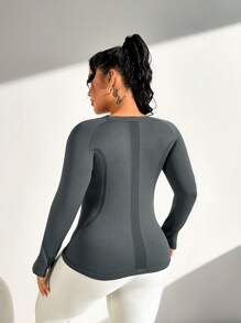 Gameset SHEIN Sport Plus Size, High Stretch, Round Neck, Dolman Sleeve, Thumb Hole Women's Sports T-Shirt