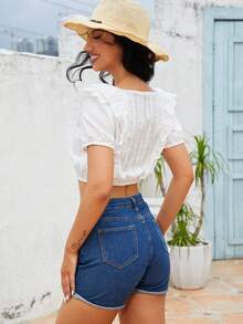 Camisa Blanca De Mujer Con Decoración De Hojas De Loto (no Para El Mercado De Ee. Uu.) - Blanco - Ver 2