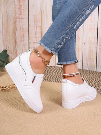 Zapatillas de plataforma con cuña de moda versátil con bordado de cuero para mujer, para otoño/invierno