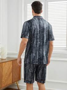 Conjunto De Camisa De Manga Corta Y Pantalones Cortos Para Hombre Con Estampado De Teñido Anudado, Ideal Para Usar En Casa