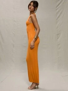 MUSERA Holiday Orange Ribbed Knit Sweater Maxi Dress Elegant Spring Vacation Cute Sexy 90's Spring Summer Y2K 90's Festival Wedding Guest Graduation Holiday