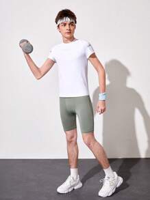 Teen Boy Solid Color Sport Shorts - Khaki - View 1