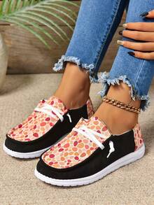 女款印花圓頭帆布跑步運動鞋,配有鞋帶和透氣設計,休閒運動鞋 - 彩色 - 查看 2