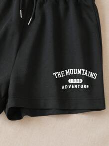 INAWLY 女性的字母山印花背心褲套裝 - 黑與白 - 查看 5